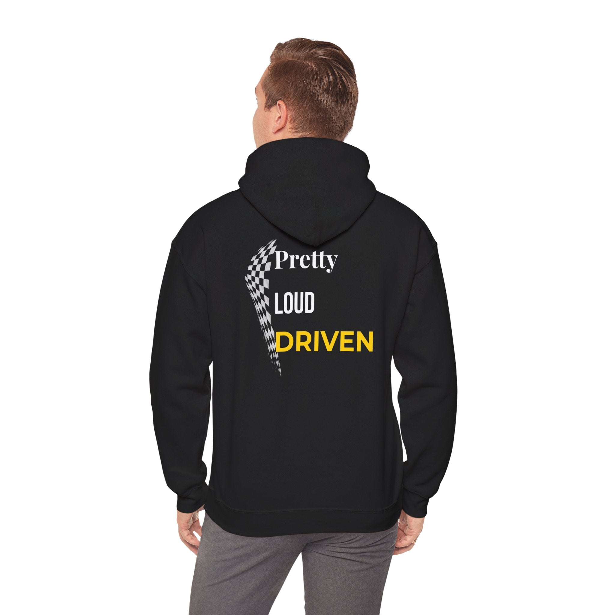 Pretty Loud Driven Hoodie • Racing Flag Hoodie for Women • Girl Racer Streetwear • Motivational Graphic Hoodie • Feminine Car Enthusiast Gift. Unisex