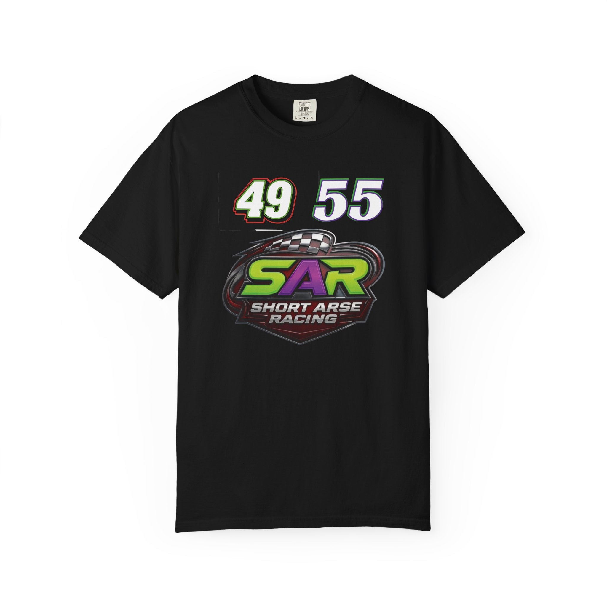 Short Arse Racing (SAR) Tee — Racing Logo T‑Shirt with 49 & 55 Numbers