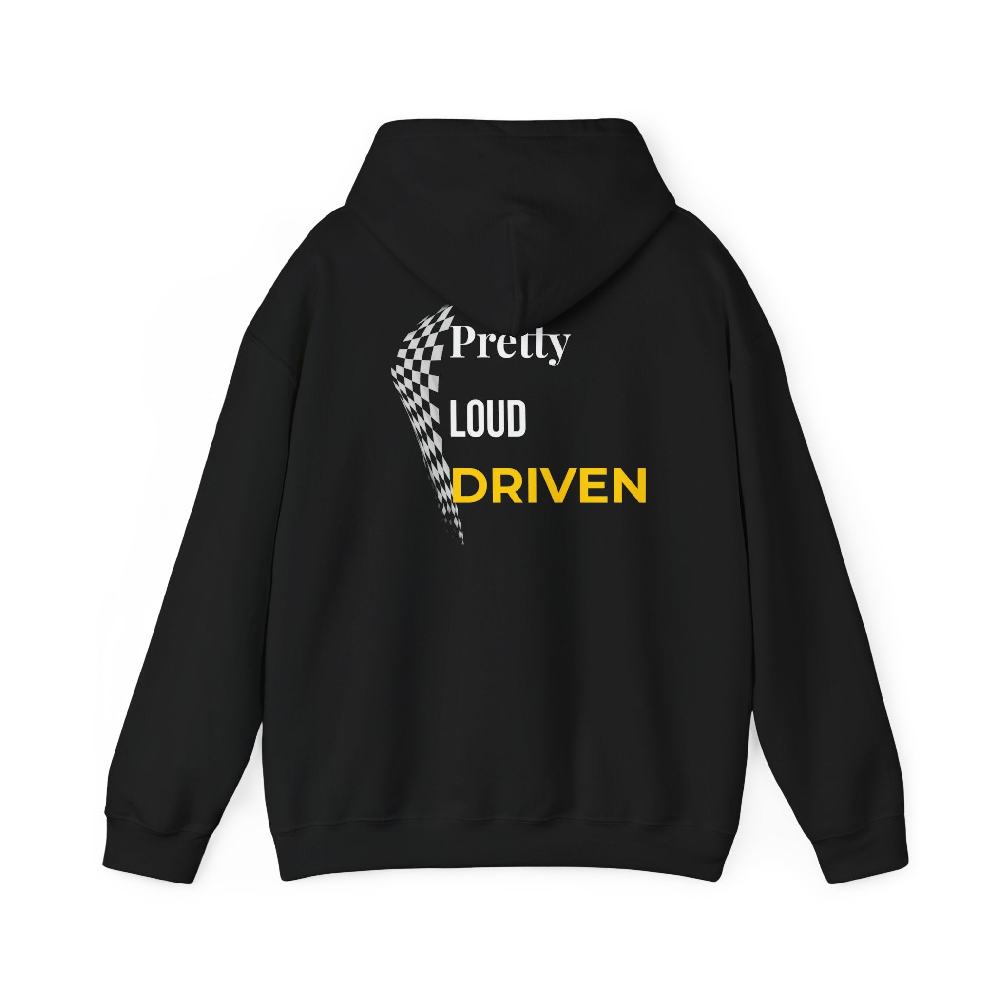 Pretty Loud Driven Hoodie • Racing Flag Hoodie for Women • Girl Racer Streetwear • Motivational Graphic Hoodie • Feminine Car Enthusiast Gift. Unisex
