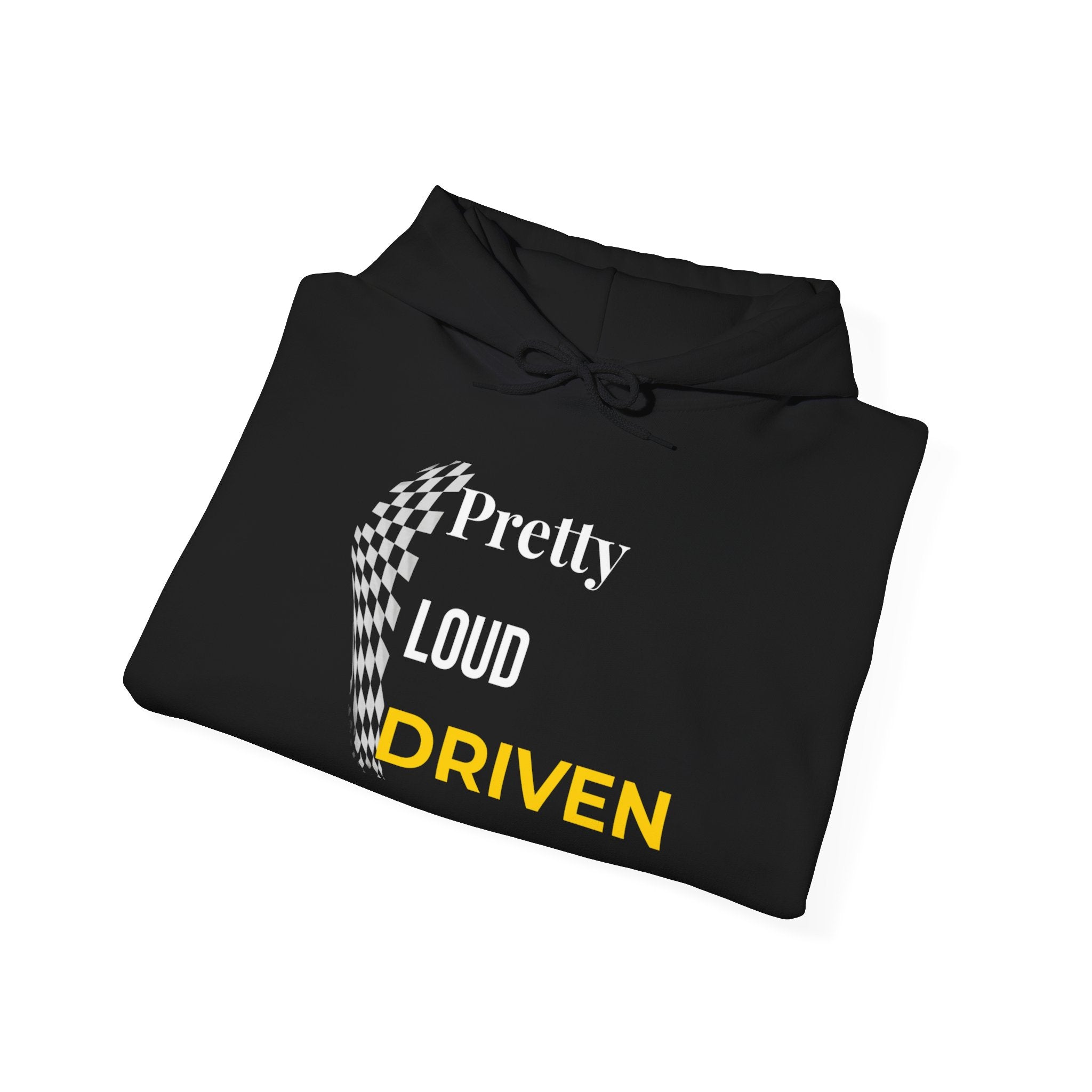 Pretty Loud Driven Hoodie • Racing Flag Hoodie for Women • Girl Racer Streetwear • Motivational Graphic Hoodie • Feminine Car Enthusiast Gift. Unisex