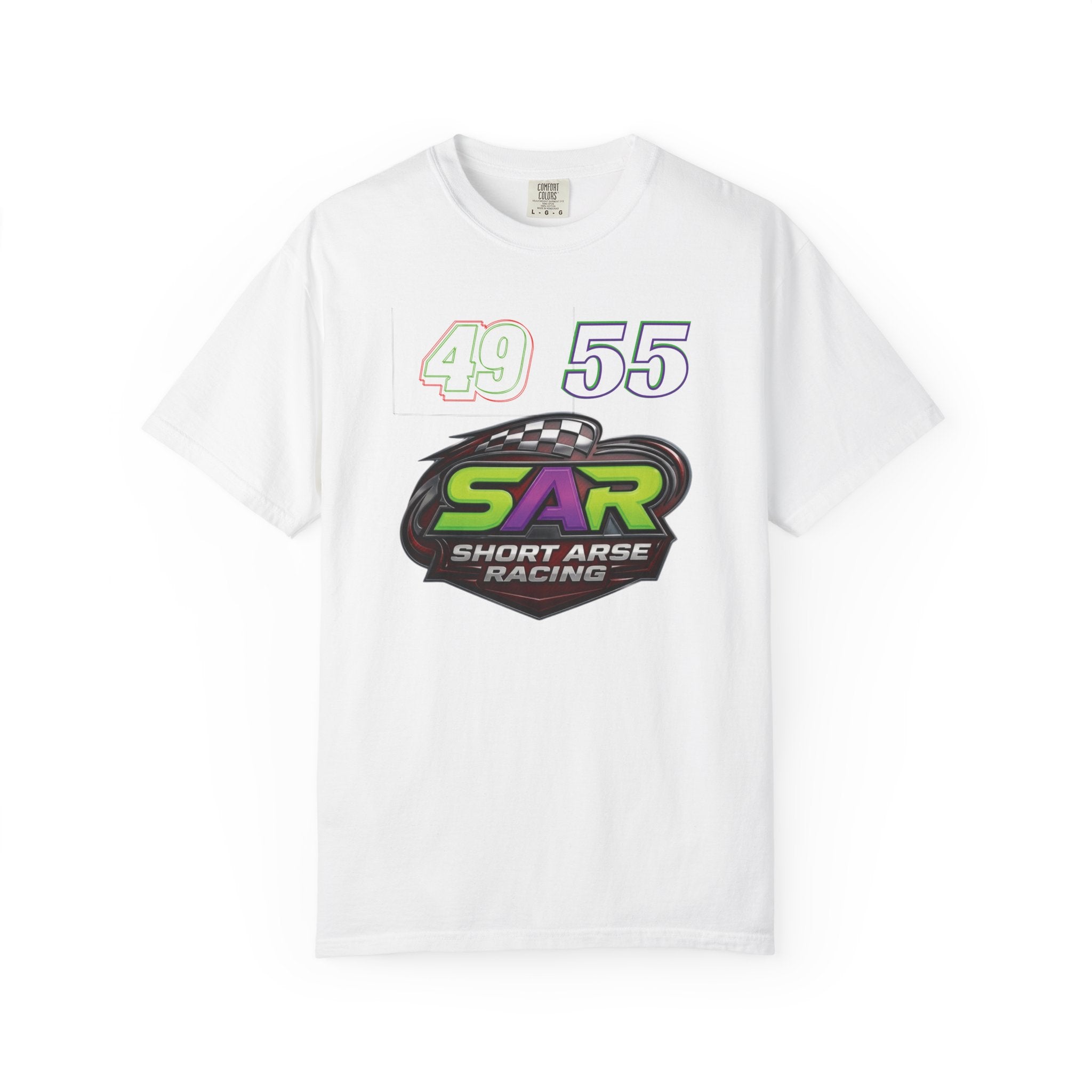 Short Arse Racing (SAR) Tee — Racing Logo T‑Shirt with 49 & 55 Numbers