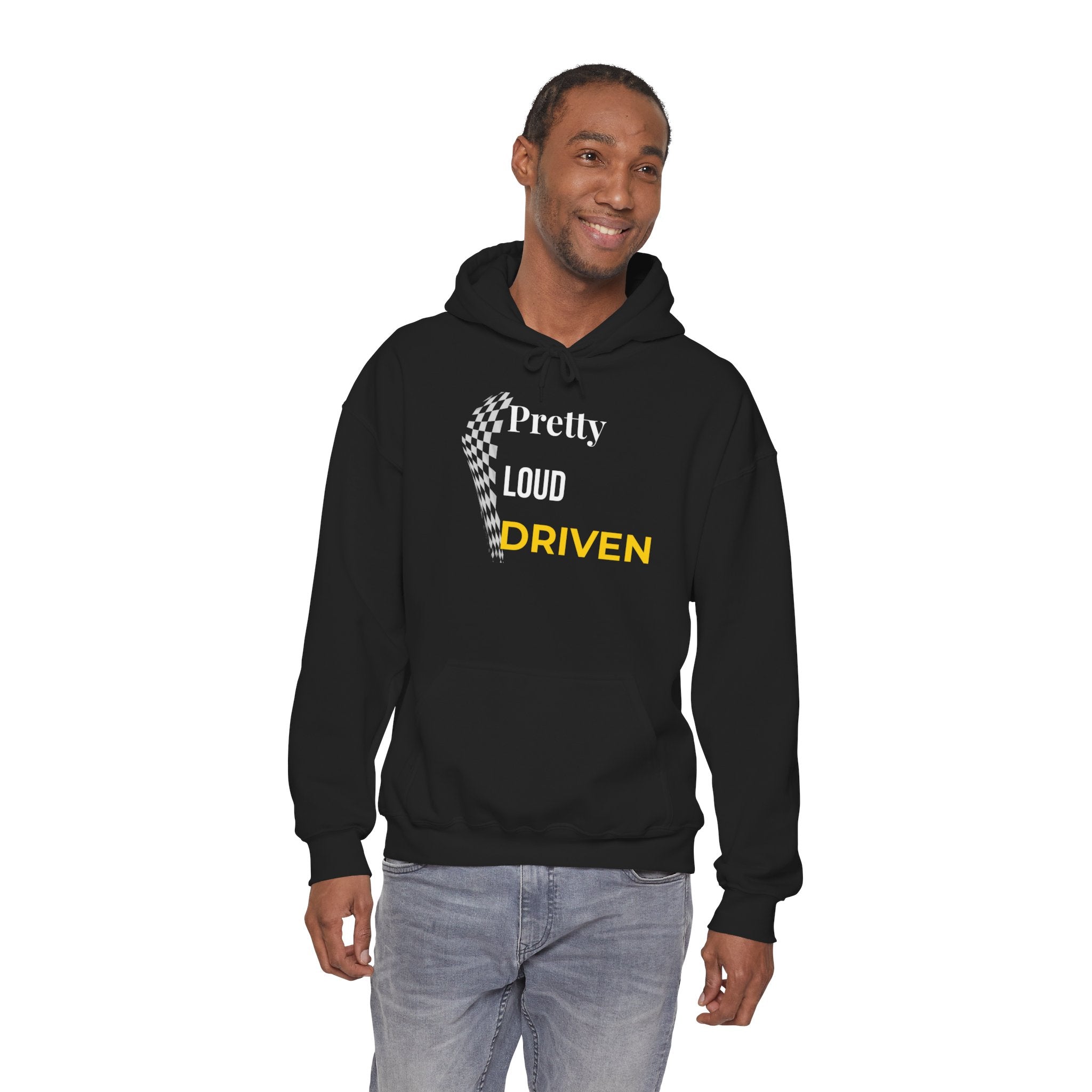 Pretty Loud Driven Hoodie • Racing Flag Hoodie for Women • Girl Racer Streetwear • Motivational Graphic Hoodie • Feminine Car Enthusiast Gift. Unisex